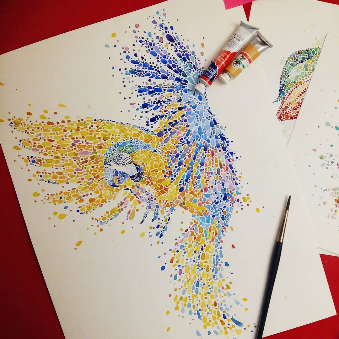 culturenlifestyle:  Rainbow Studded Animal Paintings Made With Dots by Ana Enshina