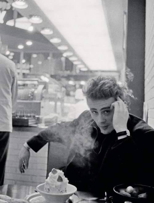 cynema:  James Dean in a coffee shop, photograph by Dennis Stock