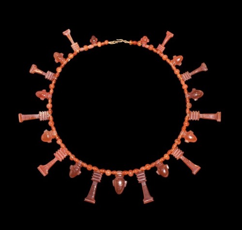 Egyptian Carnelian Bead and Pendant Necklace, Third Intermediate Period, 1070-664 BCA restrung neckl