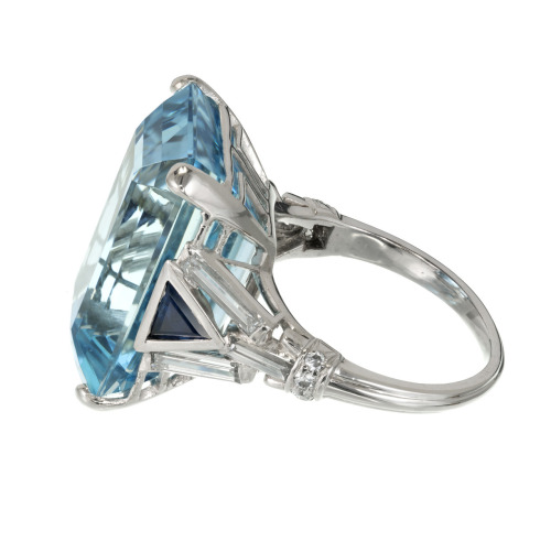 allaboutrings: Vintage Platinum Aquamarine, Sapphire, and Diamond Ring