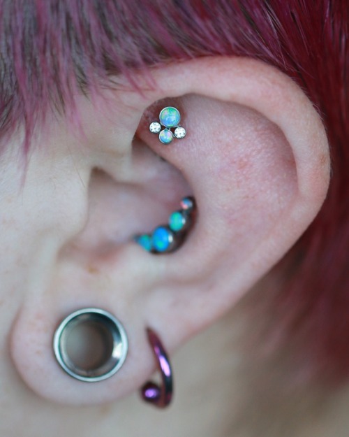 Healed rook piercing with titanium jewelry by Anatometal