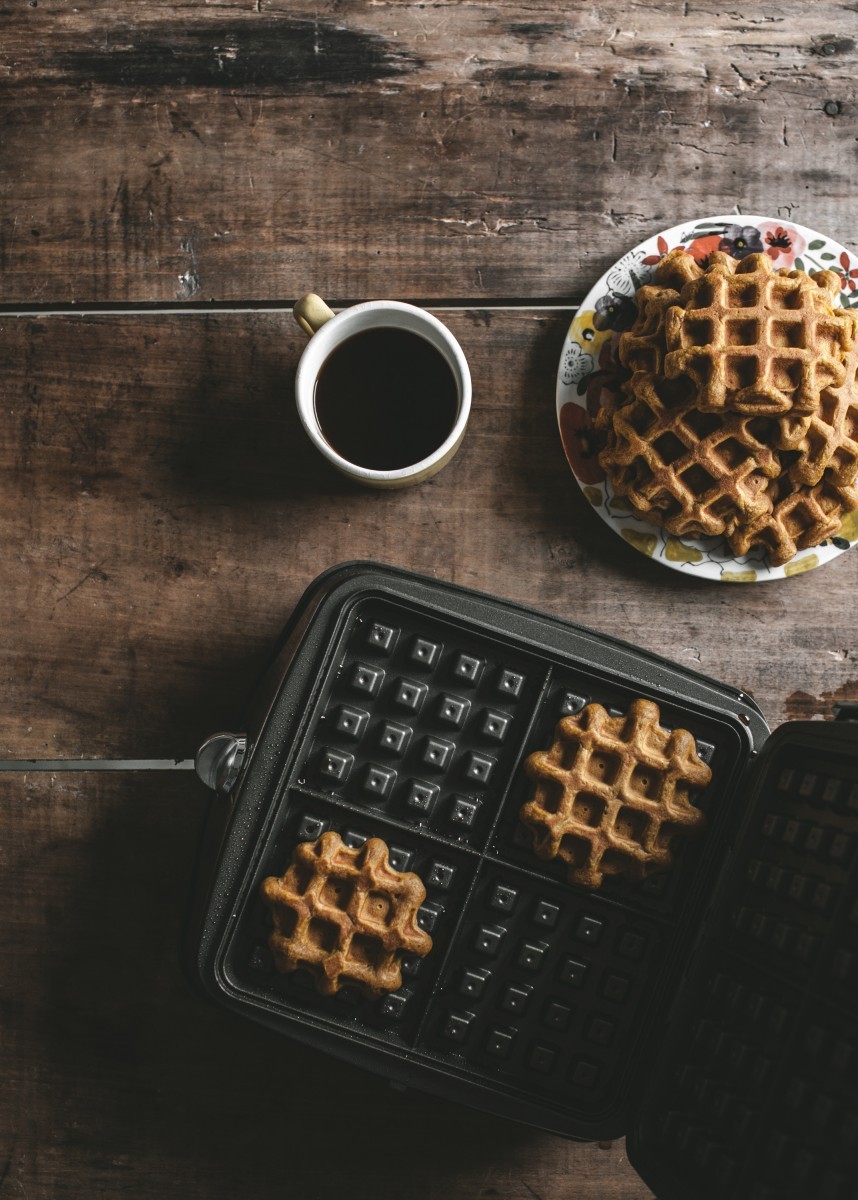 sweetoothgirl:  Pumpkin Spice Belgian Waffles + Toasted Pecans   