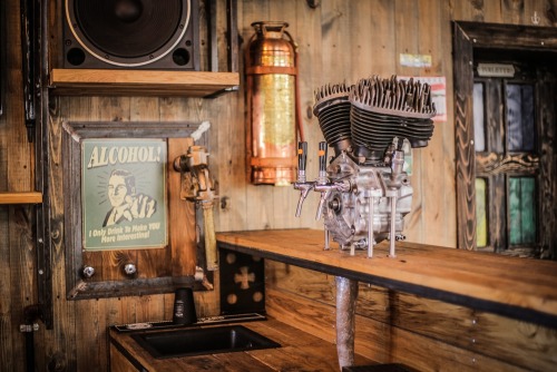 steampunktendencies:    At the CRAZY BBQ’s entrance visitors are greeted by an Austrian steam engine dated by 1900, which now serves as a barbecue.      Surrounded by a pine forest, the complex includes the main restaurant building, the Club House Crazy