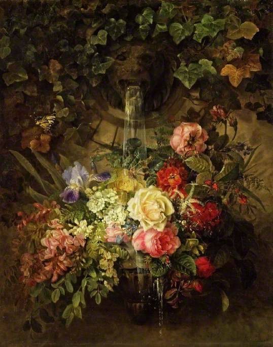 centuriespast:   Flowers under a Lion Mask Fountain Augusta Wilhelmine Reichelt (1840–1907)