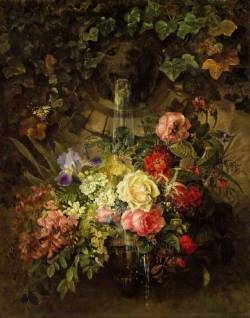 Centuriespast:   Flowers Under A Lion Mask Fountain Augusta Wilhelmine Reichelt (1840–1907)