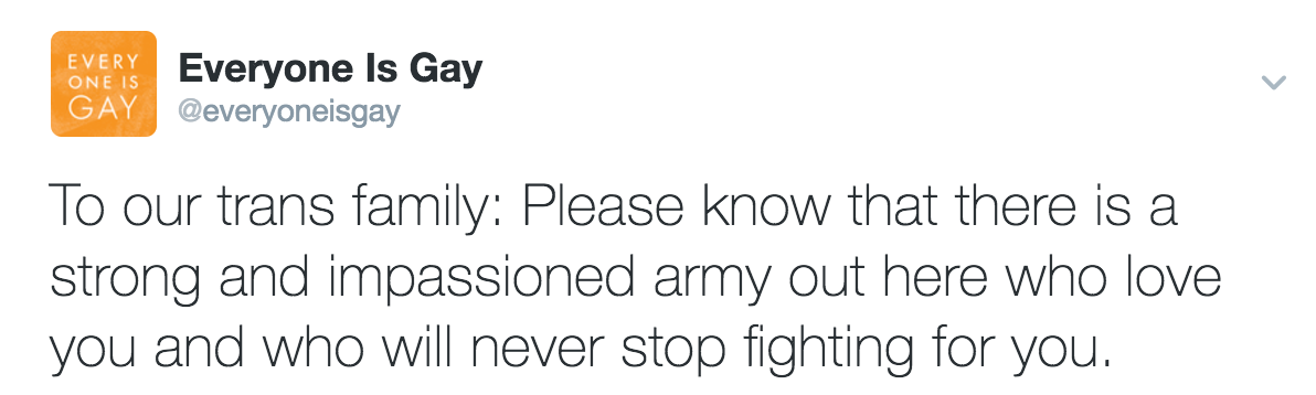 everyoneisgay: We are here. We will fight. You are loved. Trevor Lifeline: 866.488.7386