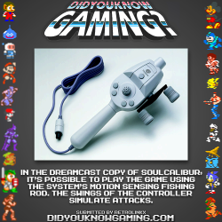 didyouknowgaming:  Soulcalibur.  http://www.youtube.com/watch?v=ybmCZ669Od4  So, that&rsquo;s where Nintendo go &ldquo;their&rdquo; idea for the wii? Sega did it first apparently.