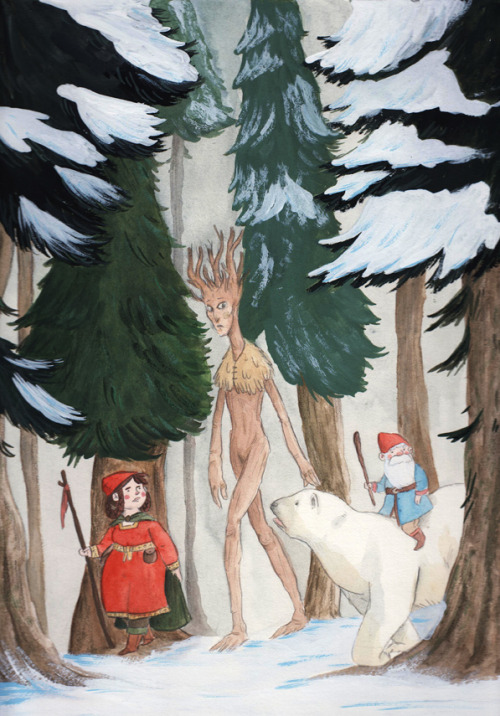 The Witch and her companions set off to rescue the KingI did a quick holiday-themed painting this we