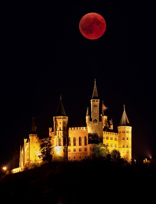 The blood moon above Germany’s Hohenzollern Castle.