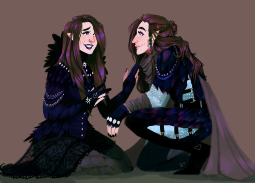 sketchingsparrow:“So, how’d they do?” [image description: a drawing of Lieve’tel and Vax, kneeling a