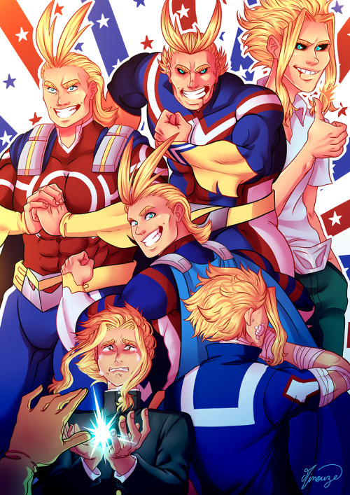 minouze: All Might throughout the years!!!I hope I can make this a holo print asap <3