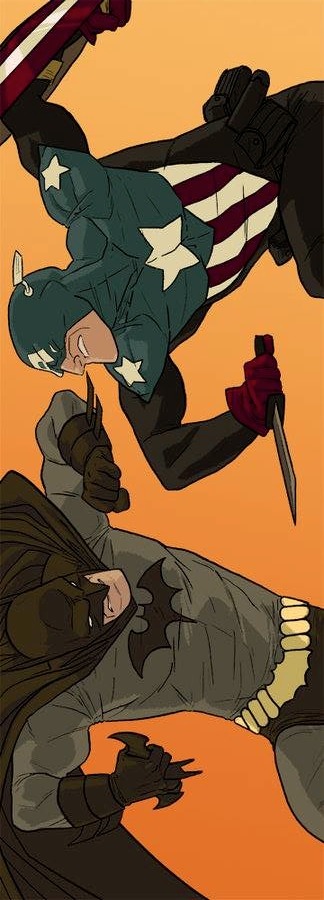 kristaferanka:  bear1na:  Batman vs. Captain America by Kris Anka  a piece i had