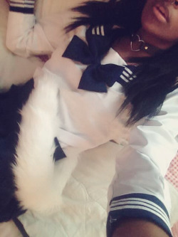prince-bunnie:  🌼 Master loves the combination of my new seifuku and my fluffy tail by the wonderful kittensplaypenshop ladies 🌼