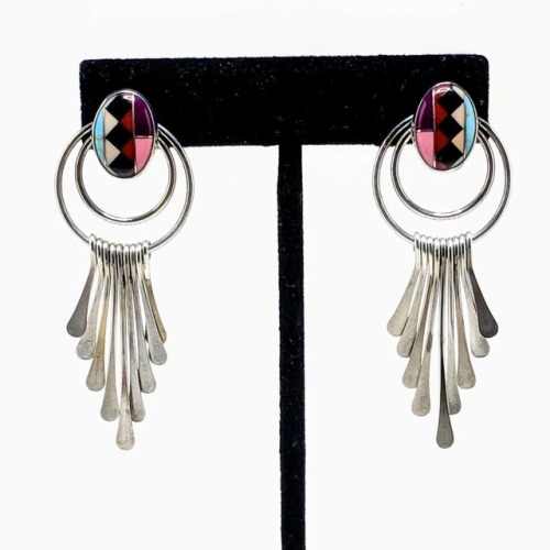 Vintage 80s Semi Precious Inlay  Sterling Dangle Post Earring $69 (Etsy link in bio▪️Ships free) . .