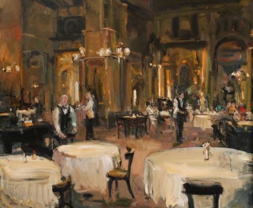 Restaurant in Madrid   -      Douwe Elias, n/d.Dutch,b.1952-Oil on canvas, 100 x 120 cm.