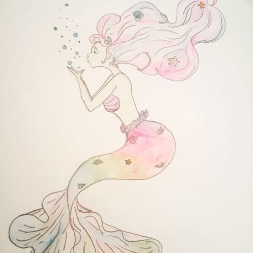 #finished with the #mermaid #picture for Reina’s room! Love the #rainbowhair! #mermaidhair #me