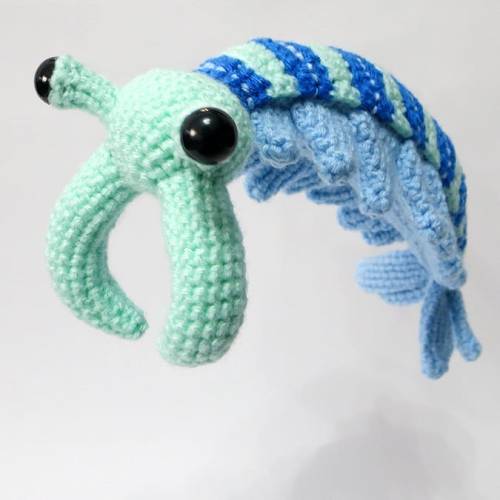This anomalocaris pattern is now available on my website, Etsy and Ravelry. It was originally made f