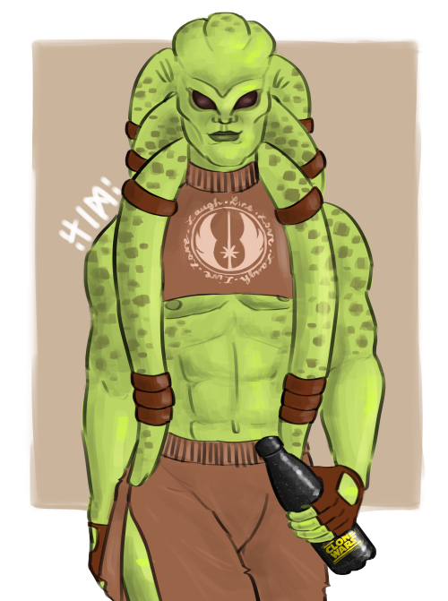 Kit Fisto here to remind you to drink some water babes~(Click for better quality )[ID: A digital dra