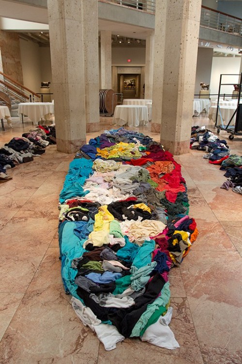 hifructosemag:From certain angles, works by Noah Scalin can just look like piles and piles of clothes strewn along the floor. But at the right angle, absorbing portraits come into focus. See more on HiFructose.com.