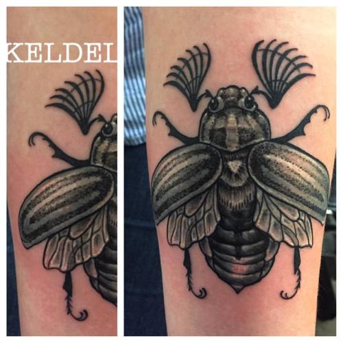 What a fun tattoo! Got to do a ten-lined june beetle today. Sorry for the bloody shot though #tenlin