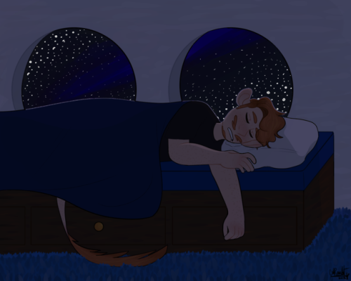 grim-aesthetician: (ID: A full-colour art piece of Davenport from TAZ sleeping on a bed in front of 