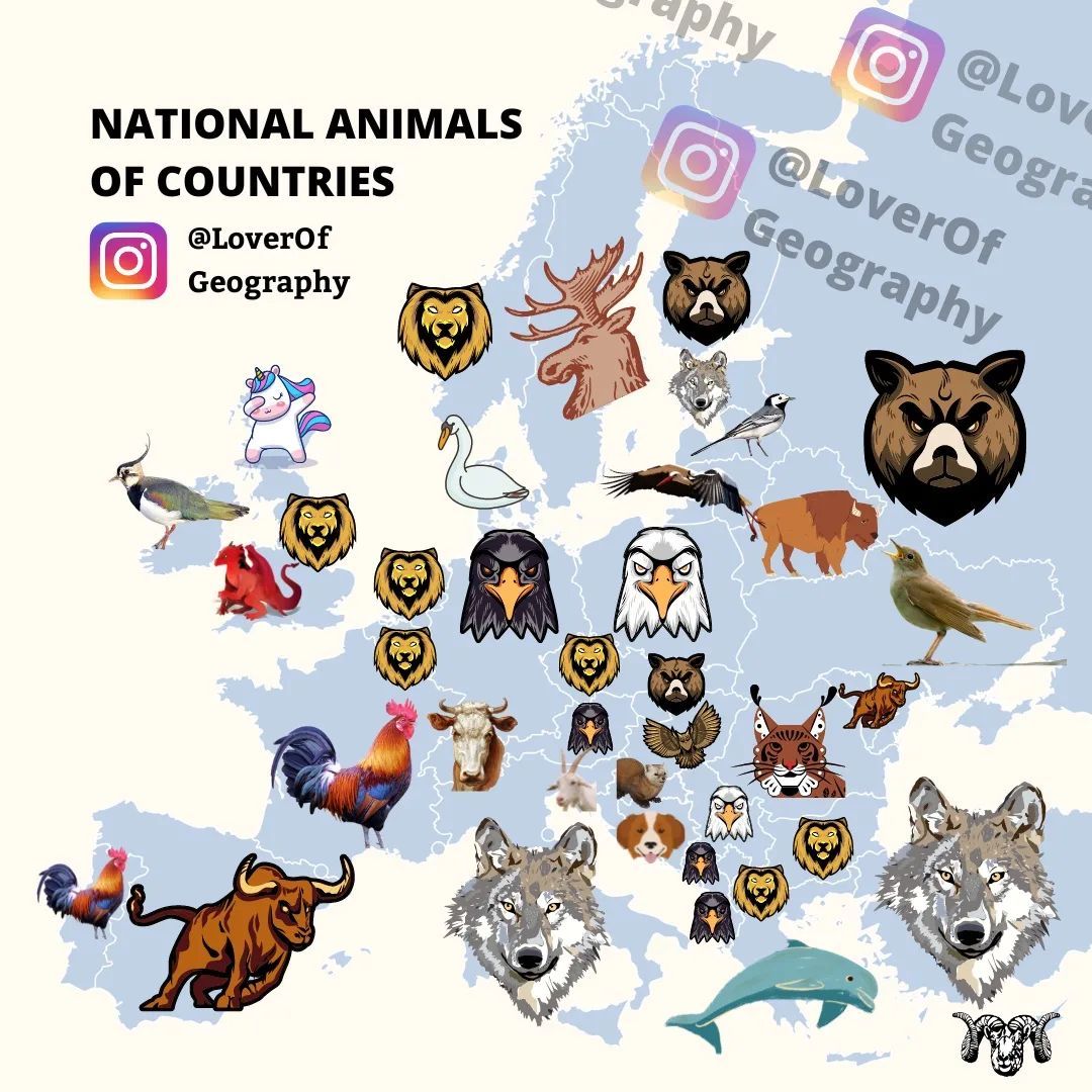 National animals of European countries.... - Maps on the Web