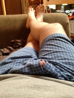 leobear73:  Being lazy on the couch. Looked down from my phone and saw that I was being watched. Lol!