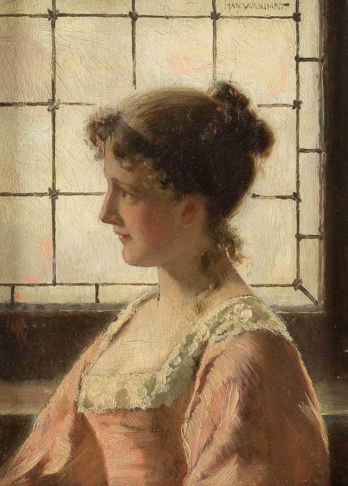 Portrait of a lady in profile by Max Volkhart (1848-1924, German)