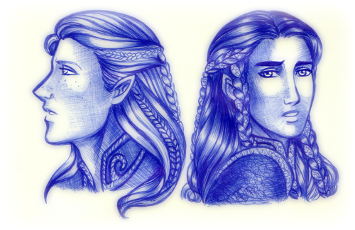 cinemairon:Maedhros and Fingon (blue pen sketch)