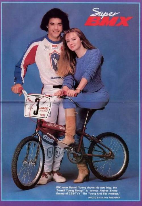 outsidersbmx:Darrell Young shows off his JMC Racing signature model to Andrea Evans-Massey of The Yo