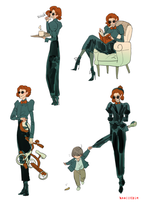 naniiebimworks:Crowley as Nanny Ashtoreth Secret Cookies ‘n’ cocoa, BLOODY Fairytales, Tricycles ind