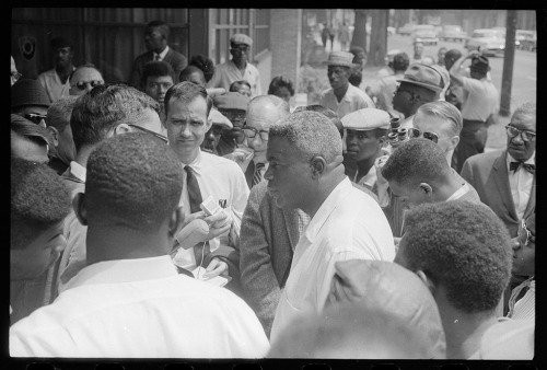 Jackie Robinson speaking to reporters in Birmingham, Alabama, May 14, 1963Marion Trikosko, photograp