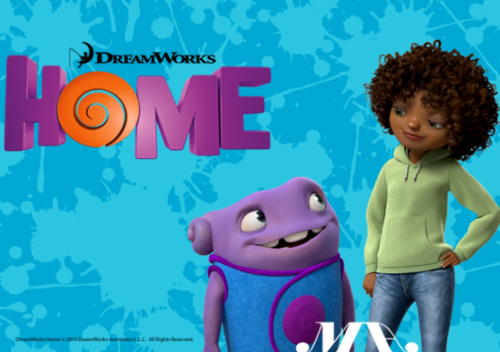 sqbr:[poster for Dreamworks “Home”, with a young black girl and very short purple alien smiling at e