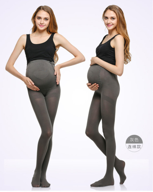 Young pregnant woman’s wearing various maternity tights.