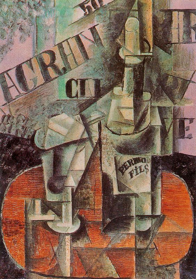 artist-picasso: Table in a Cafe (Bottle of Pernod) via Pablo PicassoMedium: oil on