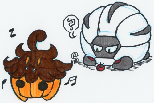 shapeshiftinterest:singing pumpkaboo and shelgon with a ladybughighlighter and sharpie attempt
