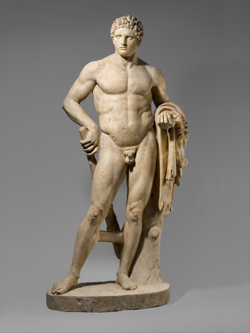 Ancient Roman marble statue of a youthful Hercules.  Artist unknown; 69-96 CE (Flavian period).  Now