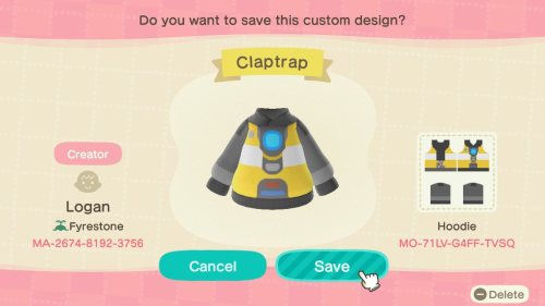 Hey guys I made a bunch of Borderlands inspired designs in Animal Crossing: New Horizons. My creator