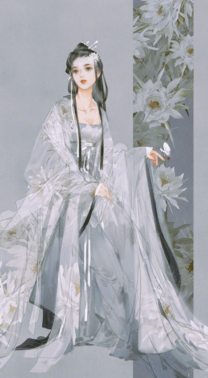 ziseviolet: 美人画 Paintings of beauties in traditional Chinese hanfu, by Chinese artist 伊吹鸡腿子. Ar