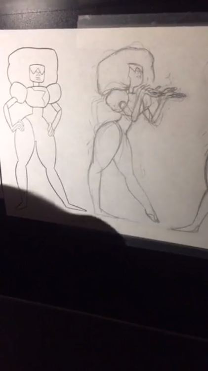 awkwardblacknerd:Drawings from Kat Morris’ livestream on Cartoon Network facebook page. I’m in love with those ones. Look at Ruby and Sapphire in dress and Steven’s poses. 