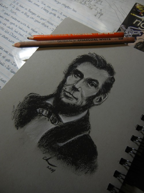 A charcoal sketch I did of Abraham Lincoln tonight. My computer crashed and I forgot the password to