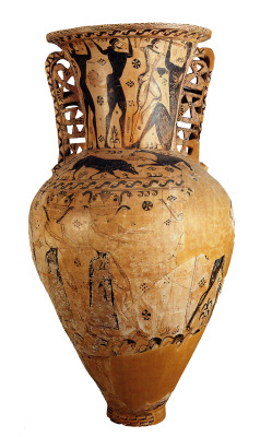 arthistorita:  Polyphemos Painter, Eleusis Amphora, ca. 670-650 BC, Archaeological Museum of Eleusis Orientalizing pottery from Athens was of an entirely different character.  Over animal motifs Athenians favored narrative- lots of it. On the neck of