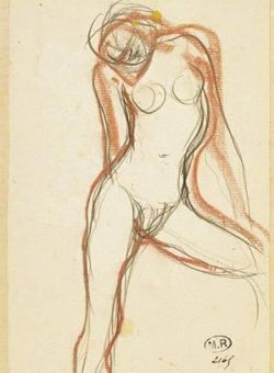 colin-vian:   Auguste Rodin, Mujer desnuda con la pierna izquierda separada ,1890. Carboncillo y manchas de gouache sobre papel. 