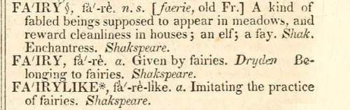 english-idylls:The definition of ‘fairy’ in A Dictionary of the English Language by Samuel Johnson (