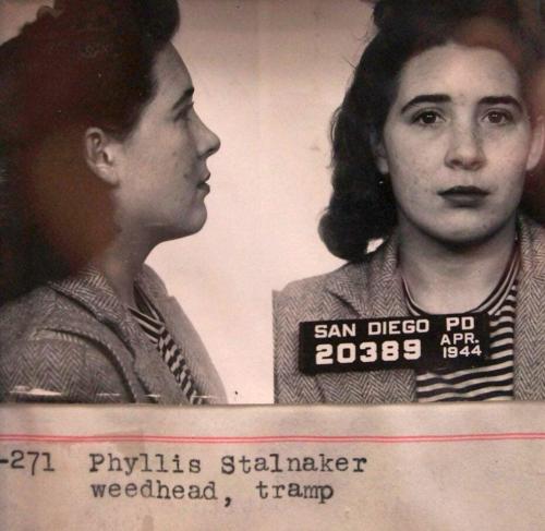 slothman-1:  aiiaiiiyo:  Mugshot of Phyllis Stalnaker, weedhead and tramp- San Diego, 1944. Looks like a fun gal… Check this blog!   A weedhead and a tramp …. my kind of woman 😊   Should I be insulted? 😁