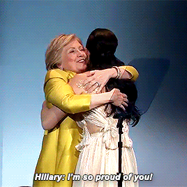 teenagedream:Hillary Clinton surprises Audrey Hepburn Humanitarian Award Recipient Katy Perry at the