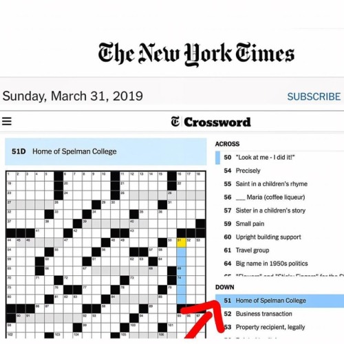 So cool that @Spelman_College made the @NYTimes #CrosswordPuzzle. #WordPlay #HBCUPride #DigMyGig ht