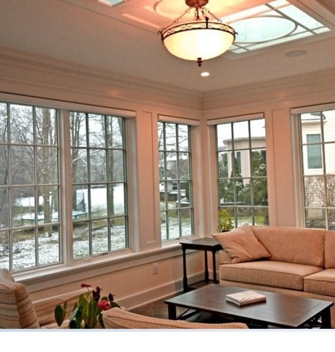 Sunroom - Mid-sized Traditional Slate Floor Sunroom Idea With A Glass Ceiling
