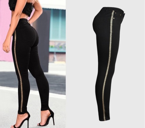 Hot Selling Mid Waist Stripe Fitted Jeans