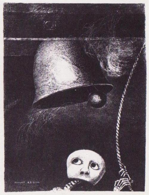 A funeral mask tolls bell by Odilon RedonSize: 19.2x15.8 cmMedium: lithography on paper